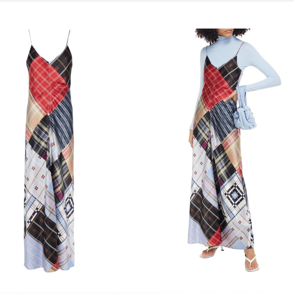 ISO - Ganni Patchwork Silk Stretch Slip Dress Maxi - IN SEARCH OF